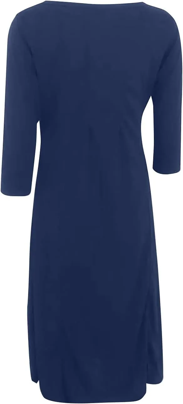 Spring Dresses for Women 2024 Boho Dress Casual Solid Color Mid-Sleeve Big Swing High Waist Dress Summer Wedding Dresses