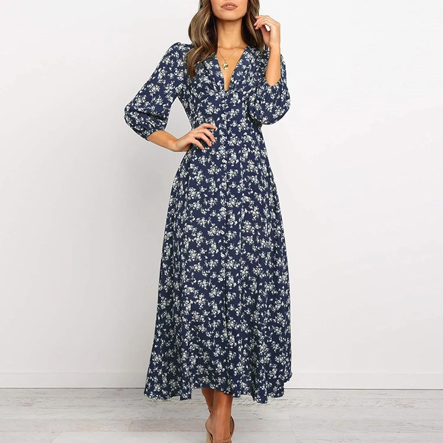 Spring Dresses for Women 2024 Boho Dress Casual Solid Color Mid-Sleeve Big Swing High Waist Dress Summer Wedding Dresses