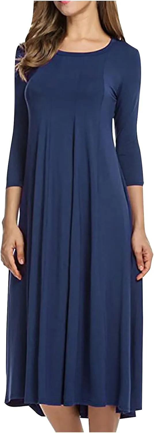 Spring Dresses for Women 2024 Boho Dress Casual Solid Color Mid-Sleeve Big Swing High Waist Dress Summer Wedding Dresses