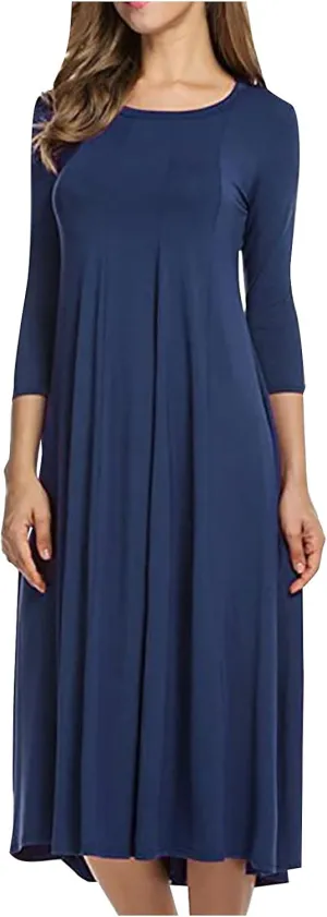 Spring Dresses for Women 2024 Boho Dress Casual Solid Color Mid-Sleeve Big Swing High Waist Dress Summer Wedding Dresses