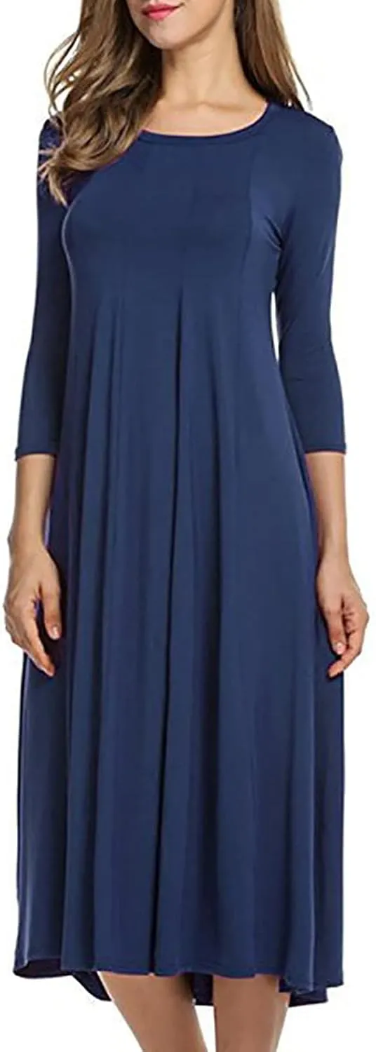 Spring Dresses for Women 2024 Boho Dress Casual Solid Color Mid-Sleeve Big Swing High Waist Dress Summer Wedding Dresses