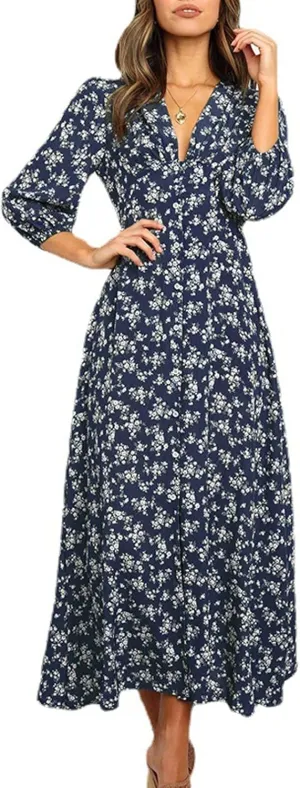 Spring Dresses for Women 2024 Boho Dress Casual Solid Color Mid-Sleeve Big Swing High Waist Dress Summer Wedding Dresses