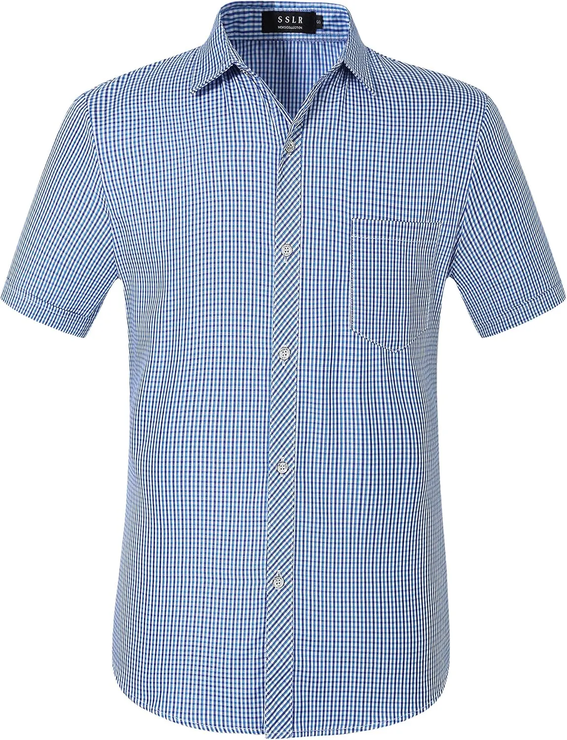 SSLR Mens Short Sleeve Button Down Shirts Casual Striped Plaid Shirts Dress Shirts for Men