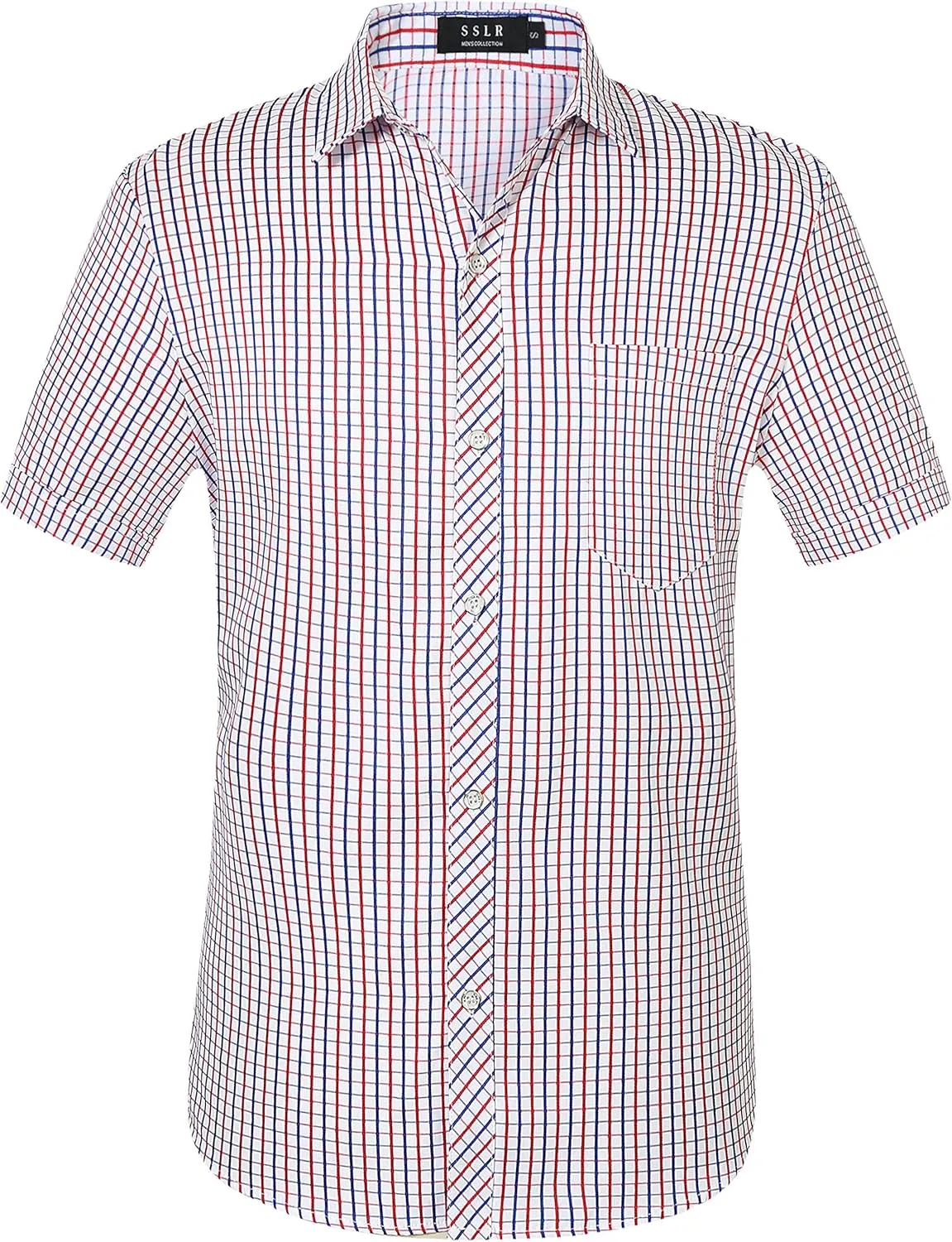 SSLR Mens Short Sleeve Button Down Shirts Casual Striped Plaid Shirts Dress Shirts for Men