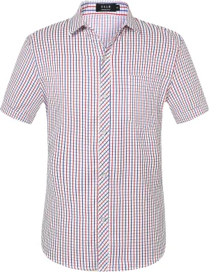 SSLR Mens Short Sleeve Button Down Shirts Casual Striped Plaid Shirts Dress Shirts for Men