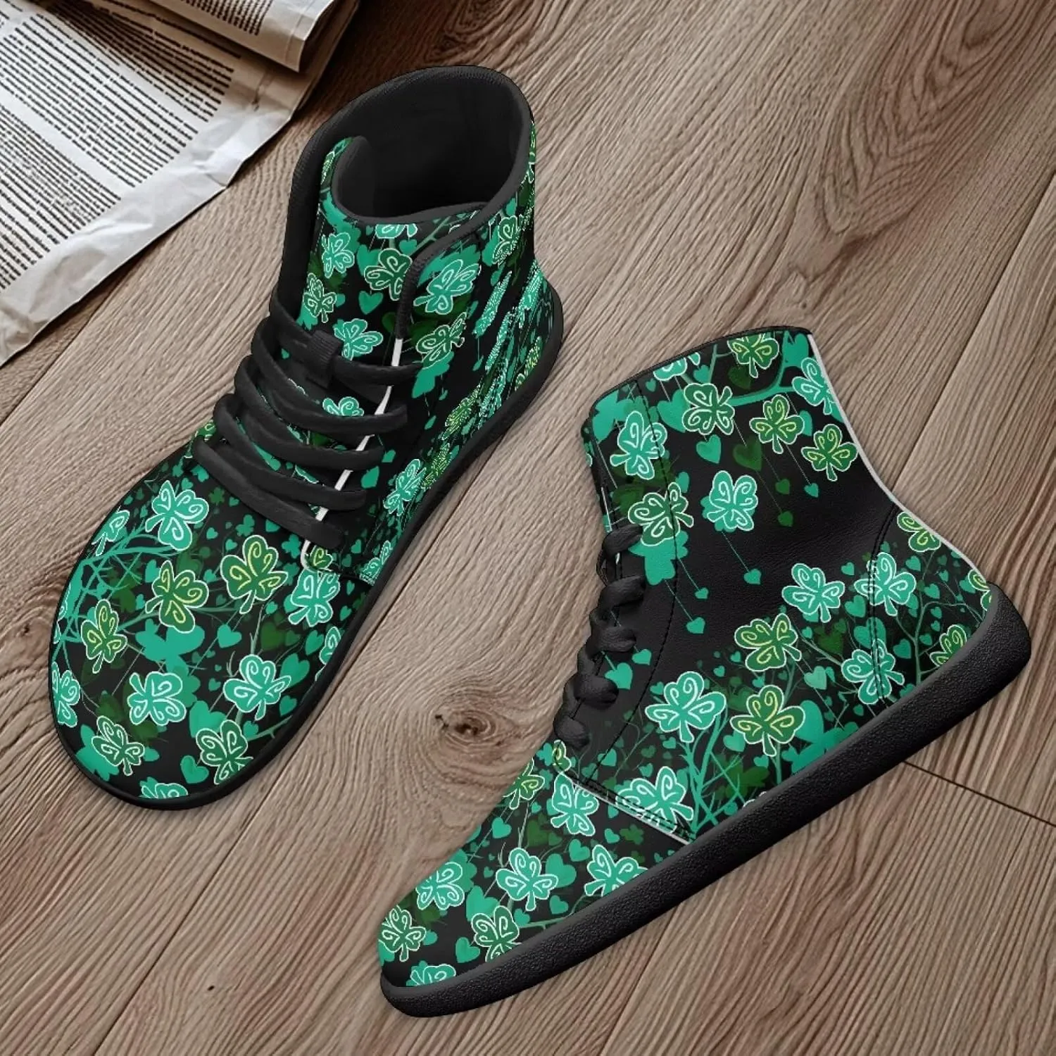 St. Patrick's Day Design Mens High Top Sneakers Women Barefoot Shoes Minimalist Lace Up Zero Drop Sole Wide Tow Running Shoes