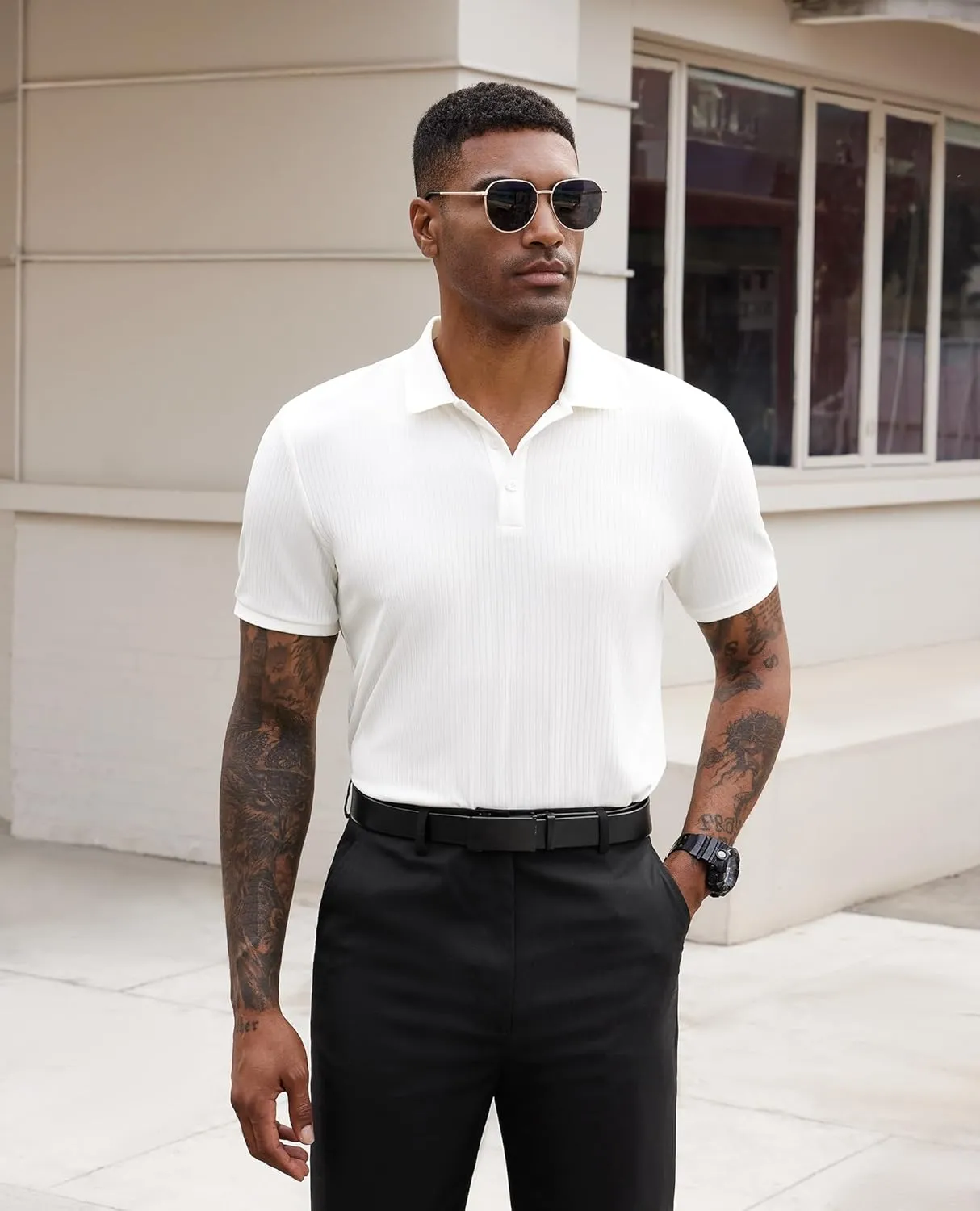 Stretch Polo Shirts for Men Short Sleeve Golf Polo Shirts Slim Polo T-Shirts for Men Golf Shirts Tennis Polo