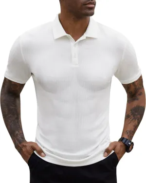 Stretch Polo Shirts for Men Short Sleeve Golf Polo Shirts Slim Polo T-Shirts for Men Golf Shirts Tennis Polo