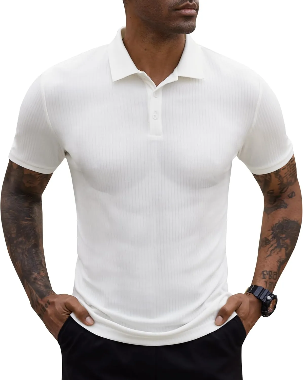 Stretch Polo Shirts for Men Short Sleeve Golf Polo Shirts Slim Polo T-Shirts for Men Golf Shirts Tennis Polo