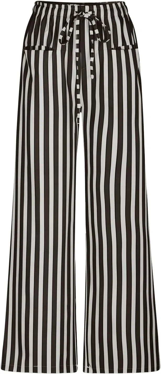 Striped Pants for Women 2025 Spring Drawstring Striped Pants Loose Wide Leg Trousers Casual Low Waist Pant
