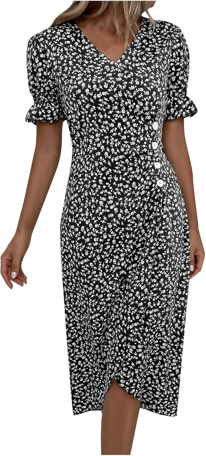 Summer Dresses for Women 2024 Quinceanera Dresses Floral O-Neck Plus Size Wedding Holiday Short Sleeve Maxi Dress