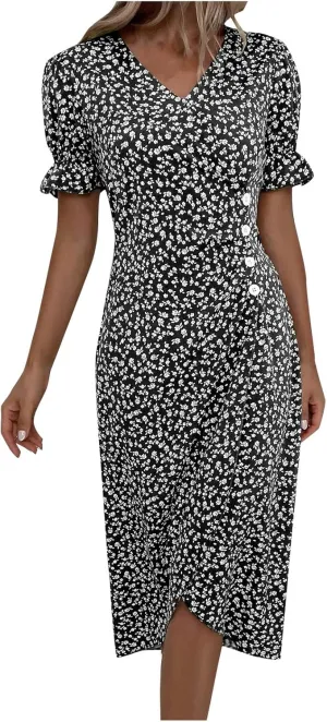 Summer Dresses for Women 2024 Quinceanera Dresses Floral O-Neck Plus Size Wedding Holiday Short Sleeve Maxi Dress