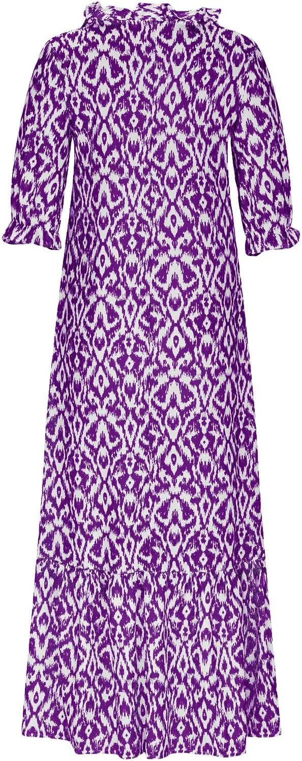 Summer Dresses for Women 2025 Floral Half Sleeve V Neck Maxi Dress Flowy Boho Beach Dresses Vacation Long Casual Dress