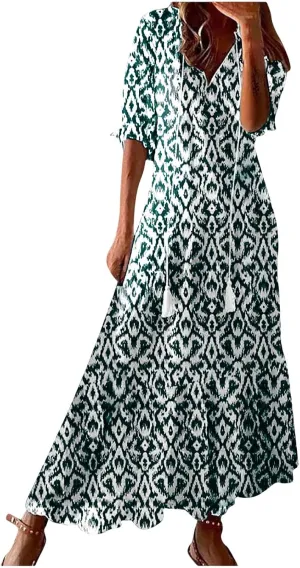 Summer Dresses for Women 2025 Short Sleeve Boho Maxi Dress V Neck Floral Sundress Casual Beach Vacation Outfits Clothes