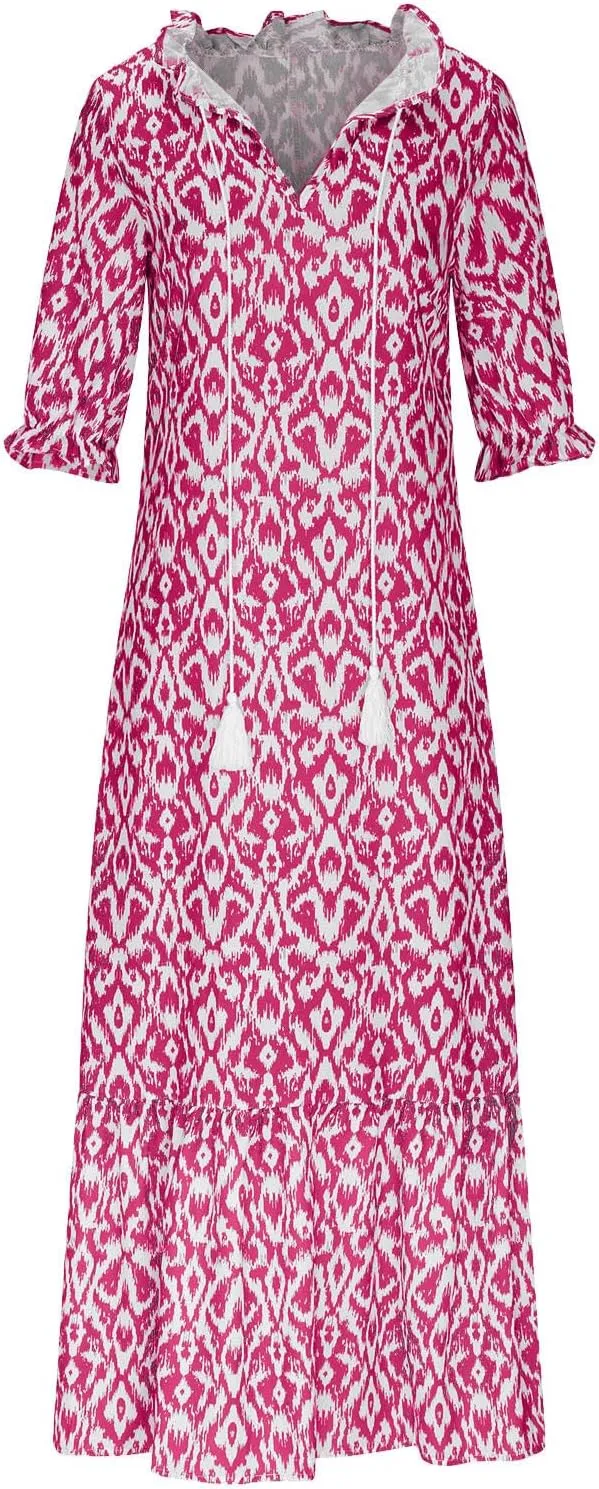 Summer Dresses for Women 2025 Short Sleeve Boho Maxi Dress V Neck Floral Sundress Casual Beach Vacation Outfits Clothes