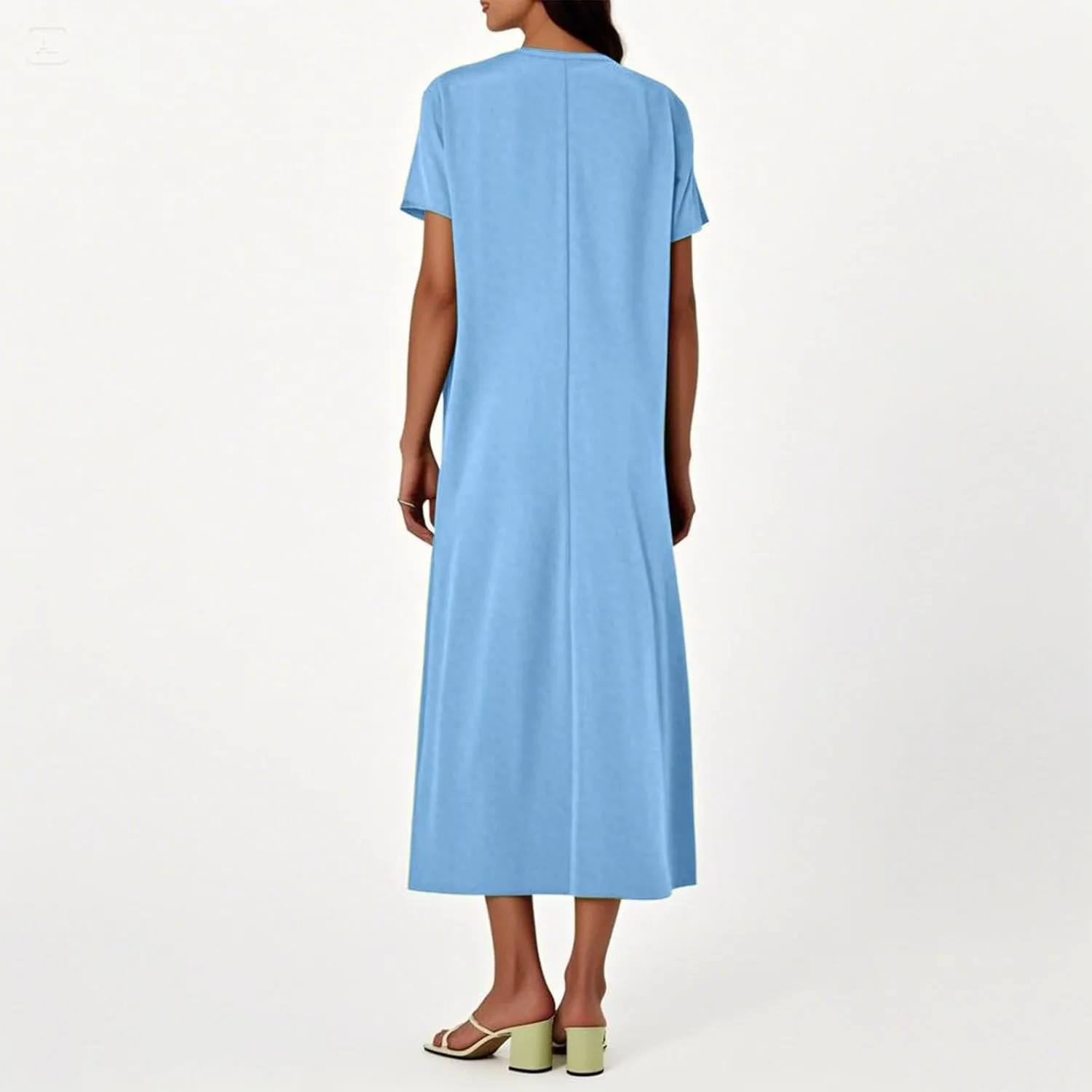 Summer Linen Dresses for Women 2025 Short Sleeve V Neck Shift Long Maxi Dresses Comfy Flowy Swing A Line Beach Dress
