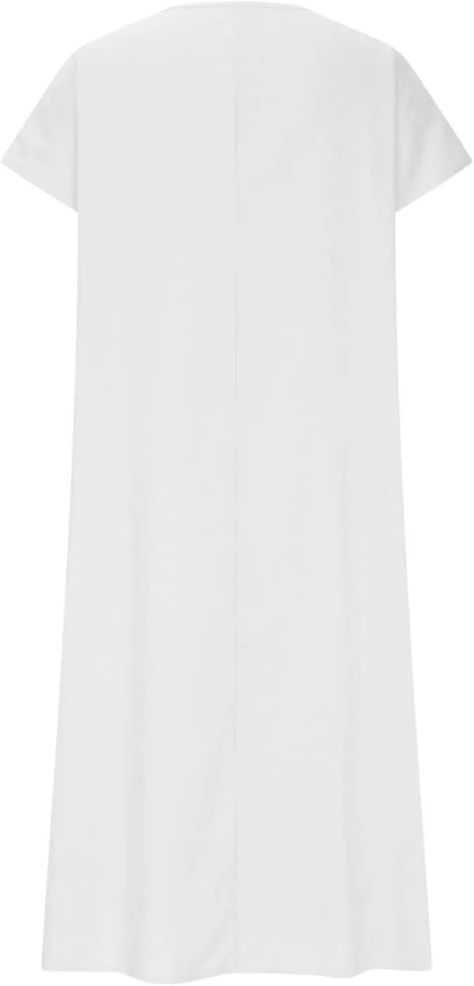Summer Linen Dresses for Women 2025 Short Sleeve V Neck Shift Long Maxi Dresses Comfy Flowy Swing A Line Beach Dress