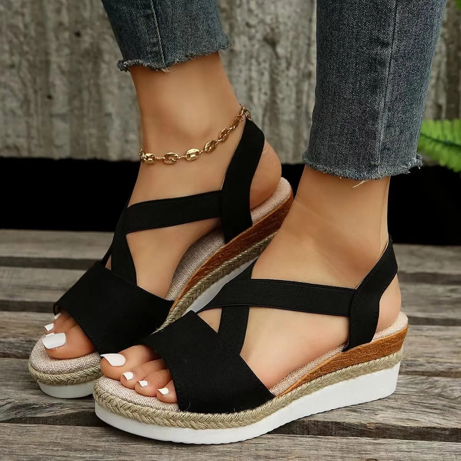 Summer Sandals for Women 2025 Trendy Orthopedic Wedges Dressy Comfort Walking, Womens'Espadrilles Wedge Sandal Heels Open Toe Platform Buckle Ankle Strap Casual Beach Shoes Vacation