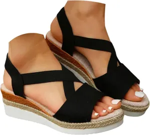 Summer Sandals for Women 2025 Trendy Orthopedic Wedges Dressy Comfort Walking, Womens'Espadrilles Wedge Sandal Heels Open Toe Platform Buckle Ankle Strap Casual Beach Shoes Vacation