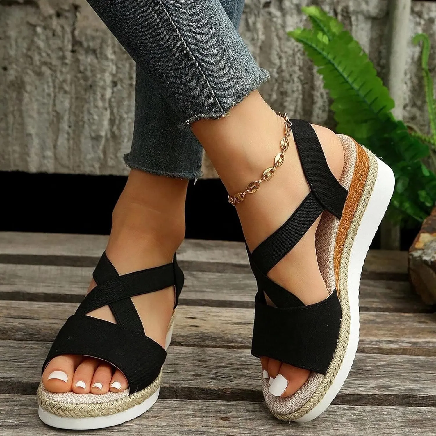 Summer Sandals for Women 2025 Trendy Orthopedic Wedges Dressy Comfort Walking, Womens'Espadrilles Wedge Sandal Heels Open Toe Platform Buckle Ankle Strap Casual Beach Shoes Vacation
