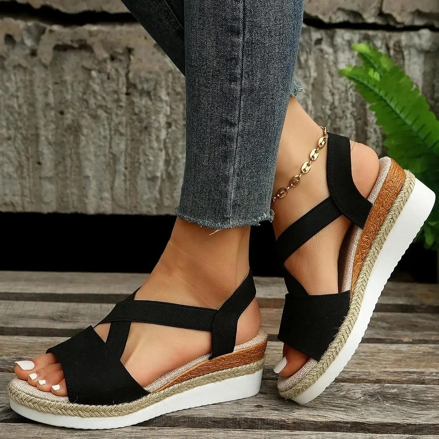 Summer Sandals for Women 2025 Trendy Orthopedic Wedges Dressy Comfort Walking, Womens'Espadrilles Wedge Sandal Heels Open Toe Platform Buckle Ankle Strap Casual Beach Shoes Vacation