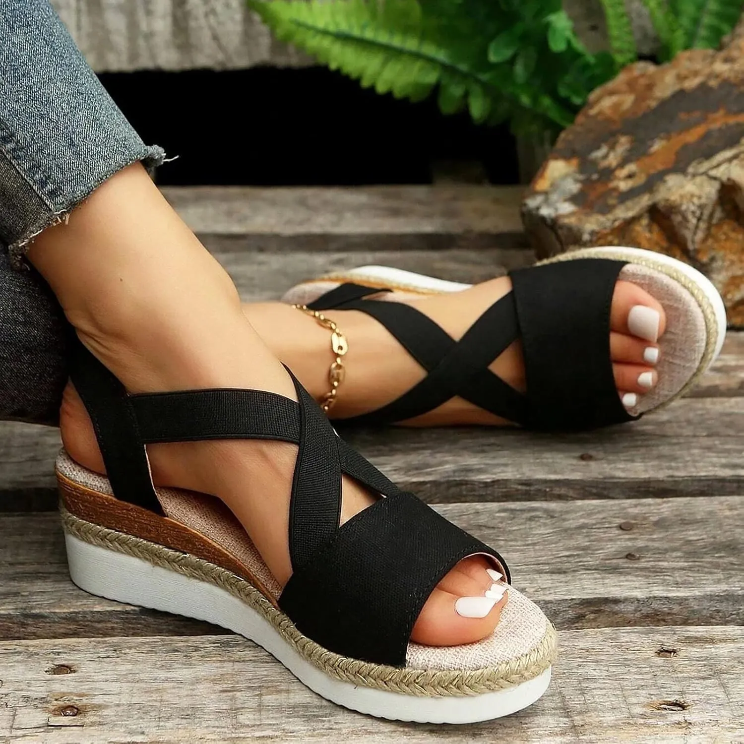 Summer Sandals for Women 2025 Trendy Orthopedic Wedges Dressy Comfort Walking, Womens'Espadrilles Wedge Sandal Heels Open Toe Platform Buckle Ankle Strap Casual Beach Shoes Vacation