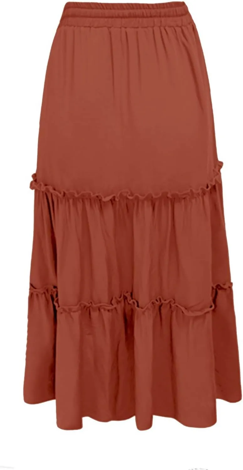 Summer Skirts Women's Fashion Casual High Waisted MIDI Boho Style Pleated Skirt Lightweight Maxi Dress for Women