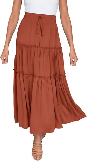 Summer Skirts Women's Fashion Casual High Waisted MIDI Boho Style Pleated Skirt Lightweight Maxi Dress for Women