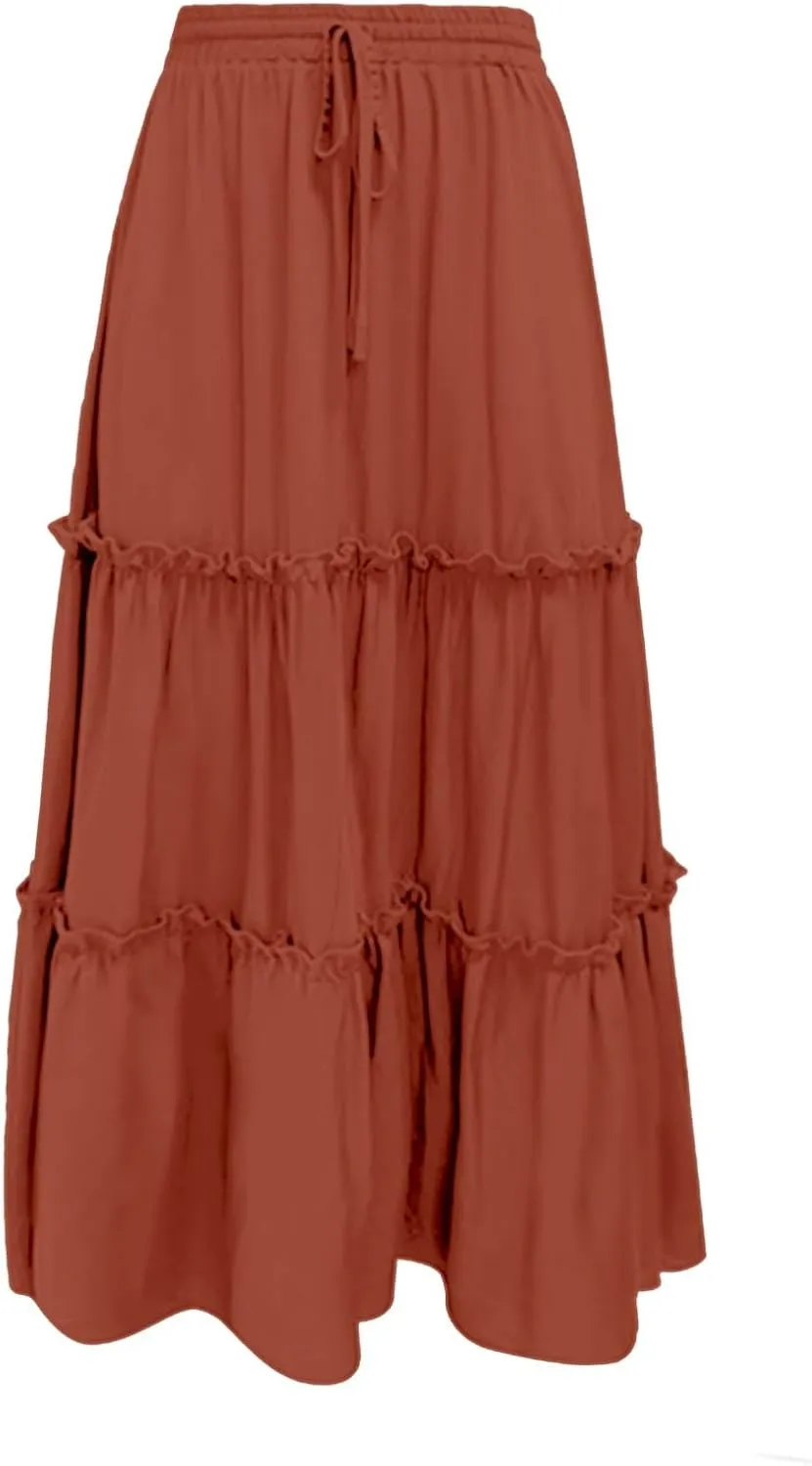 Summer Skirts Women's Fashion Casual High Waisted MIDI Boho Style Pleated Skirt Lightweight Maxi Dress for Women