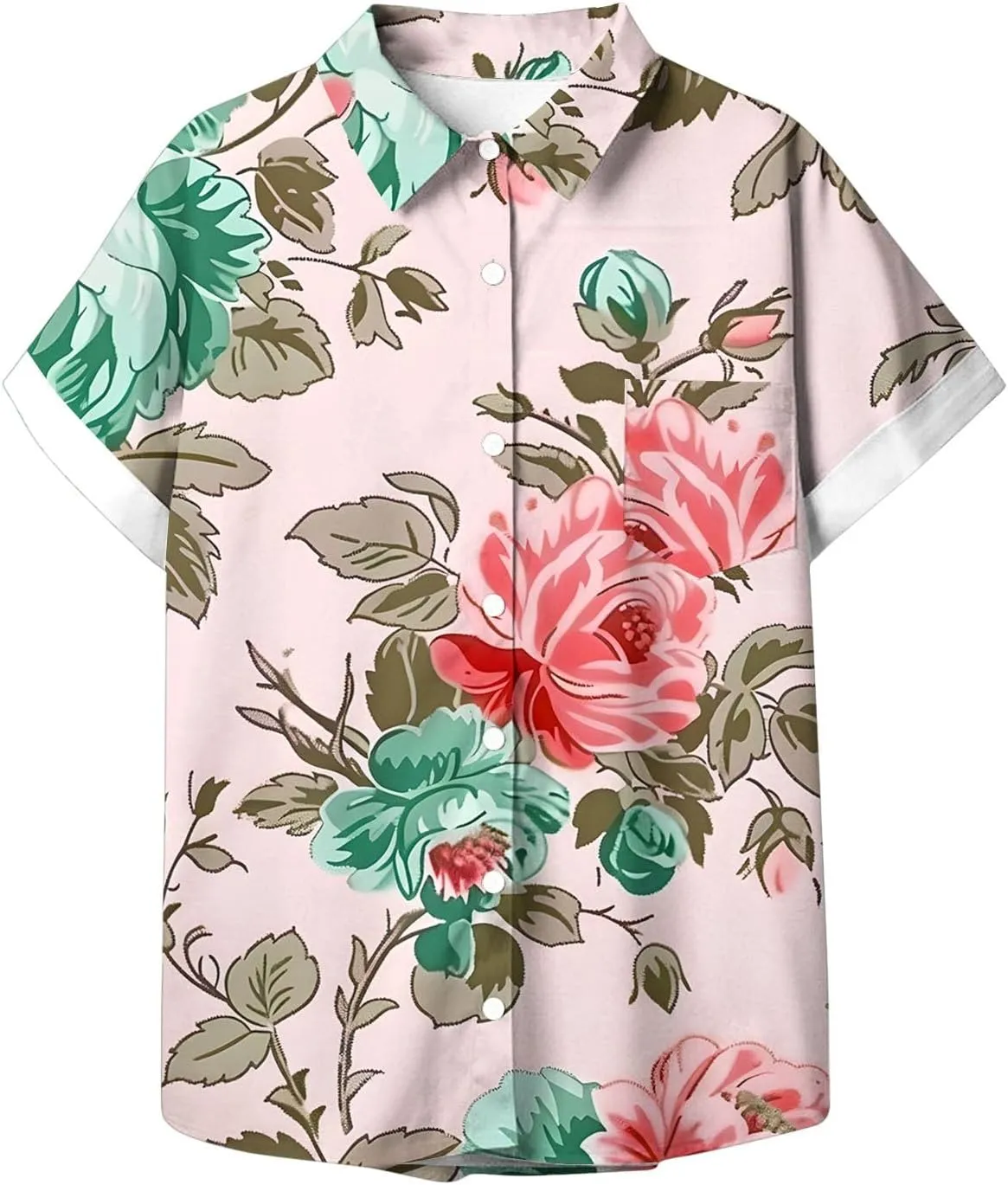 Summer Tops for Women 2024 Vacation Beach Vacation Short Sleeve Floral Print Shirts Casual Loose Bohemian Blouses