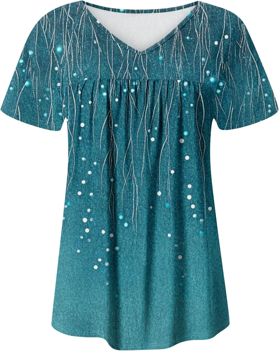 Summer Tops for Women 2025 Trendy V Neck Short Sleeve Pleated Front Shirts Dressy Casual Blouses Loose Fit Tunics
