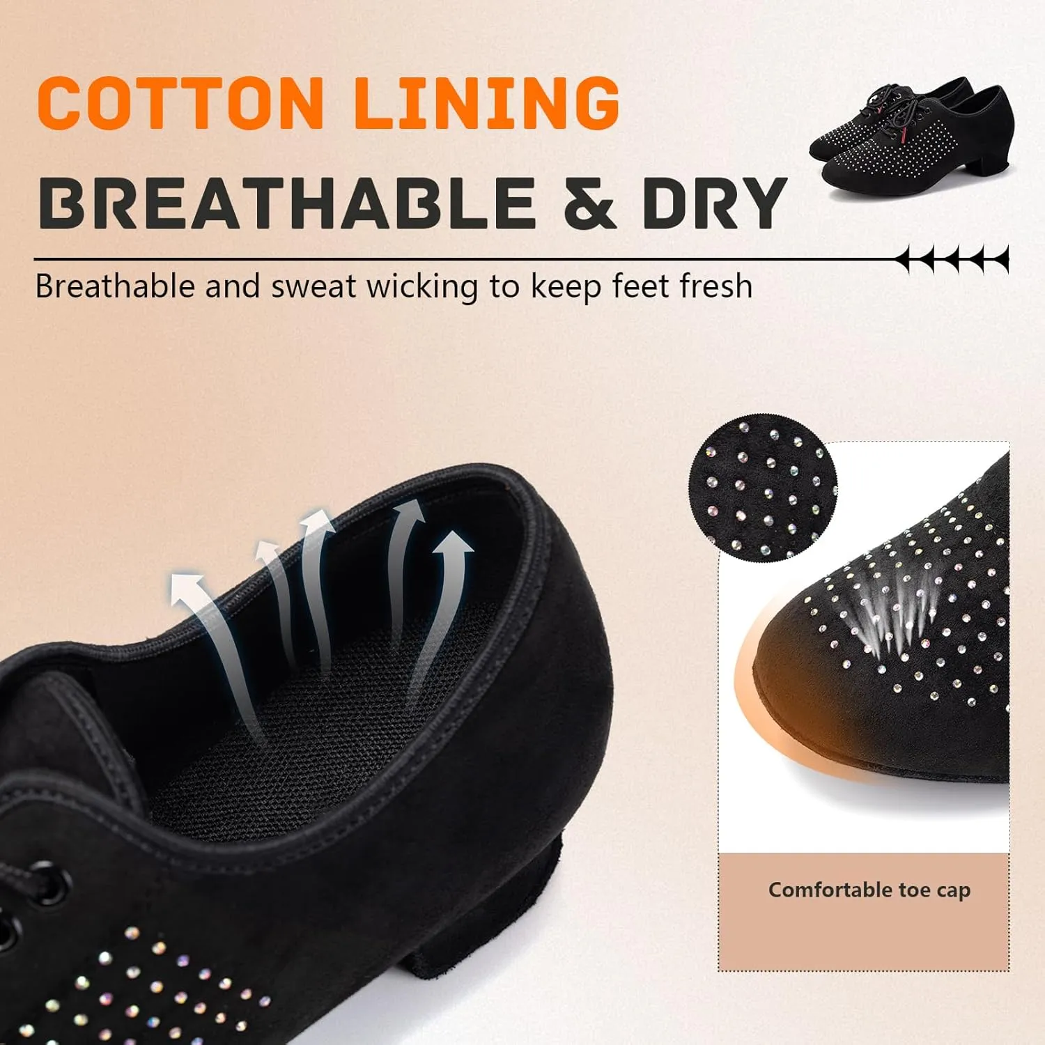 SWDZM Ballroom Dance Practice Shoes Women Rhinestone Closed Toe Latin Salsa Modern Lace up Practice Dance Shoes,Model LHD601