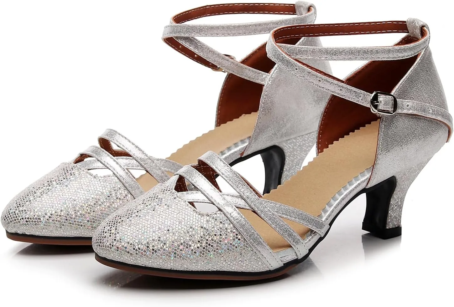 SWDZM Closed Toe Latin Dance Shoes Glitter Women Latin Dance Shoes Closed Toe Ballroom Dancing Shoes