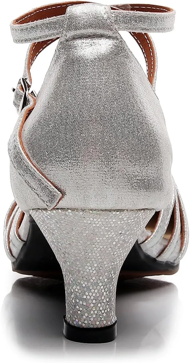 SWDZM Closed Toe Latin Dance Shoes Glitter Women Latin Dance Shoes Closed Toe Ballroom Dancing Shoes