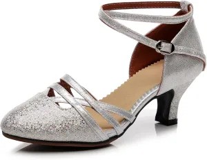 SWDZM Closed Toe Latin Dance Shoes Glitter Women Latin Dance Shoes Closed Toe Ballroom Dancing Shoes