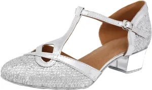 SWDZM Latin Dance Shoes Women Low Heels Tango Salsa Ballroom Shoes Closed Toe