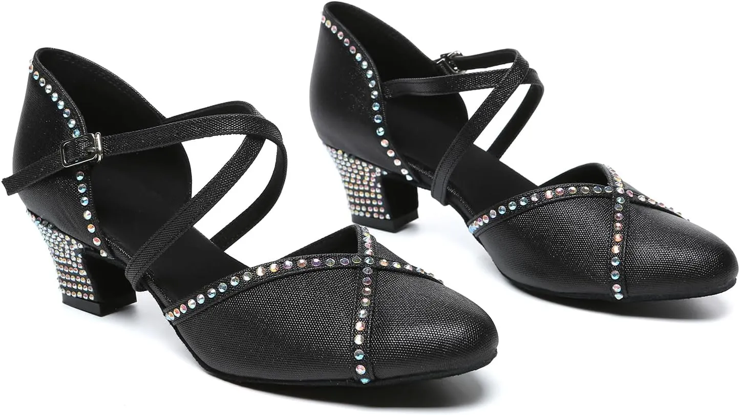 SWDZM Womens Glitter Ballroom Dance Shoes Latin Salsa Tango Dancing Heels Closed Toe