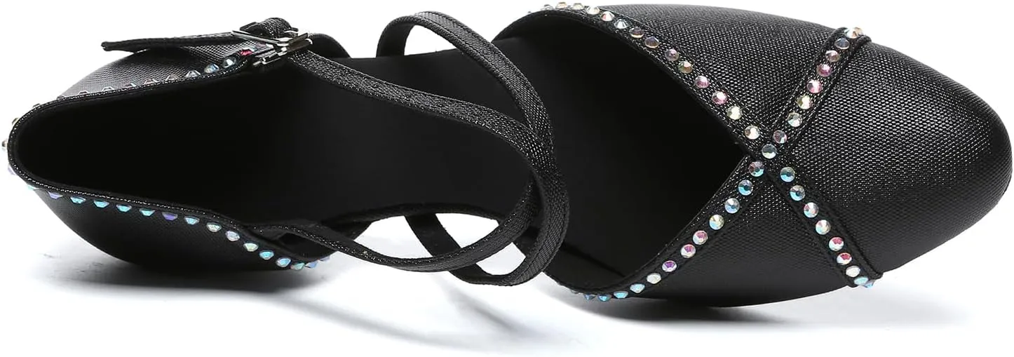 SWDZM Womens Glitter Ballroom Dance Shoes Latin Salsa Tango Dancing Heels Closed Toe