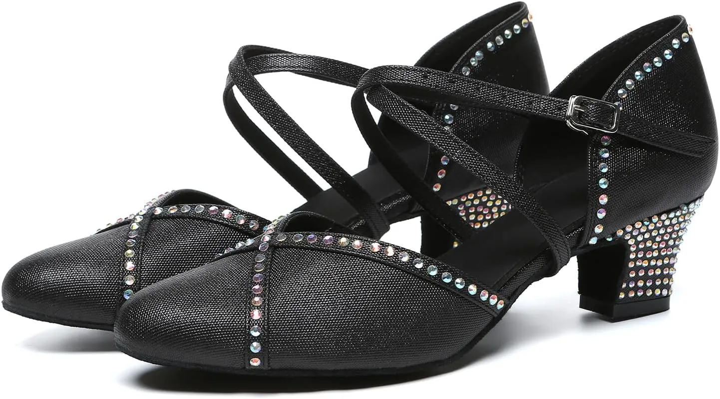 SWDZM Womens Glitter Ballroom Dance Shoes Latin Salsa Tango Dancing Heels Closed Toe
