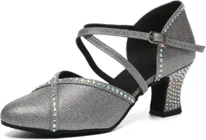 SWDZM Womens Glitter Ballroom Dance Shoes Latin Salsa Tango Dancing Heels Closed Toe