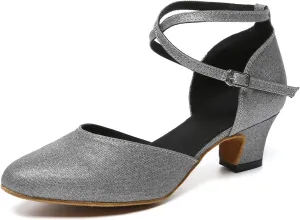 SWDZM Womens Glitter Ballroom Dance Shoes Latin Salsa Tango Dancing Heels Closed Toe