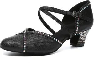 SWDZM Womens Glitter Ballroom Dance Shoes Latin Salsa Tango Dancing Heels Closed Toe