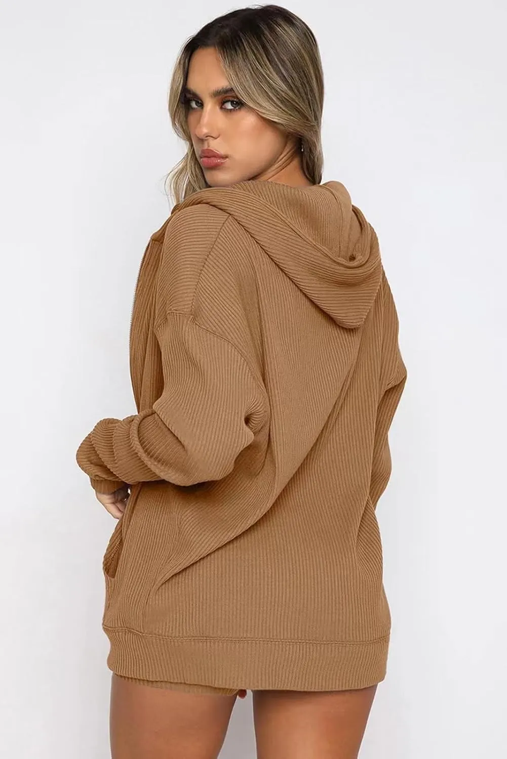 Sweat Sets for Women 2 Piece Oversized Zip Up Hoodies Matching Shorts Fall outfits 2023 Trendy Sweatsuit Sets with Pocket