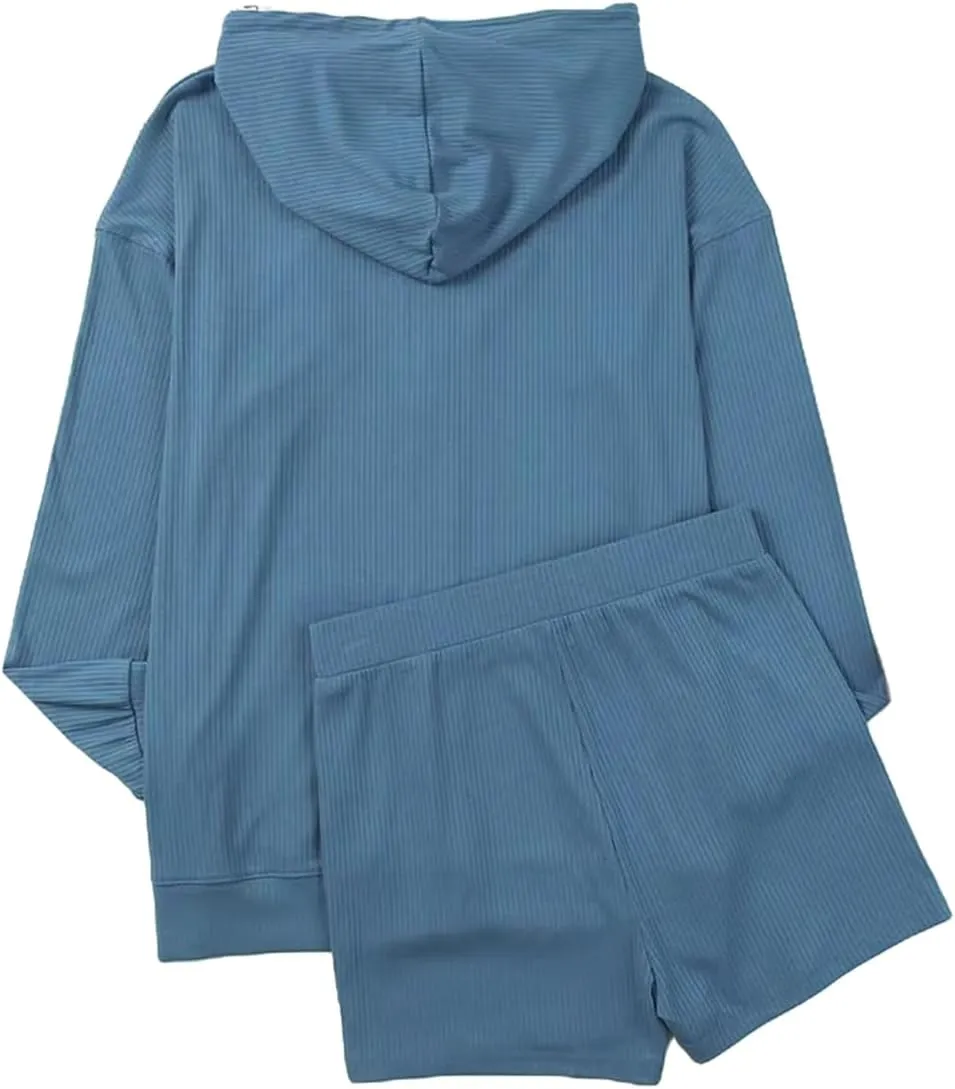 Sweat Sets for Women 2 Piece Oversized Zip Up Hoodies Matching Shorts Fall outfits 2023 Trendy Sweatsuit Sets with Pocket