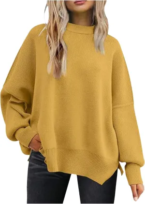 Sweaters for Women Chunky Knit Round Neck Solid Color Long Sleeve Loose Fit Casual Soft Sweaters Tops
