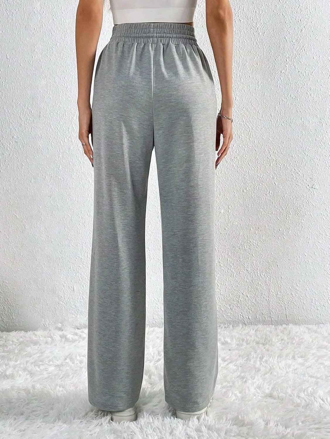 SweatyRocks Women's High Drawstring Waist Sweatpants Wide Leg Soild Loose Long Jogger Trousers