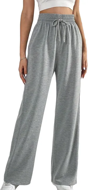 SweatyRocks Women's High Drawstring Waist Sweatpants Wide Leg Soild Loose Long Jogger Trousers