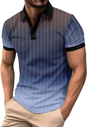 T Shirts for Man Lapel Thousands of Bird Grid Pockets Casual Top T Shirt Mens Golf Shirts Casual Classic Lightweight
