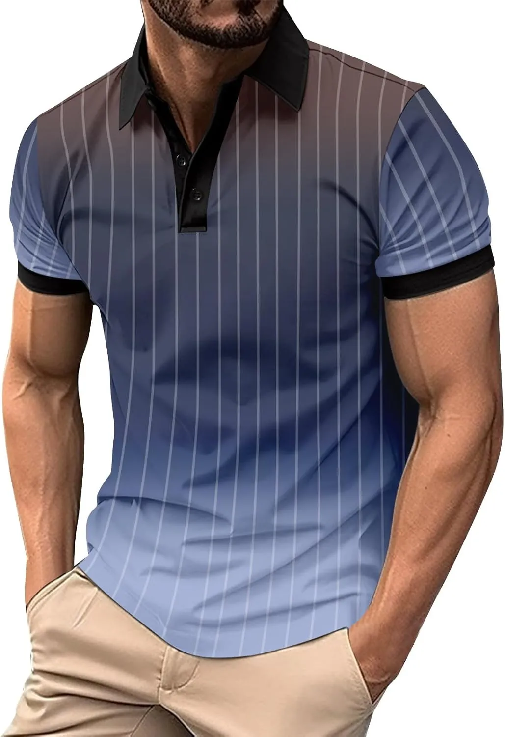 T Shirts for Man Lapel Thousands of Bird Grid Pockets Casual Top T Shirt Mens Golf Shirts Casual Classic Lightweight