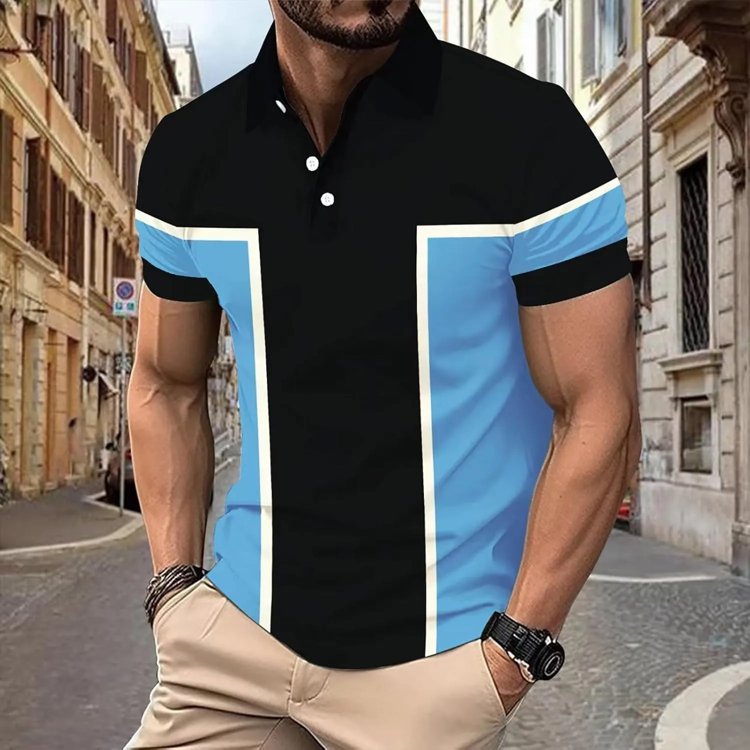 T Shirts for Man Lapel Thousands of Bird Grid Pockets Casual Top T Shirt Mens Golf Shirts Casual Classic Lightweight